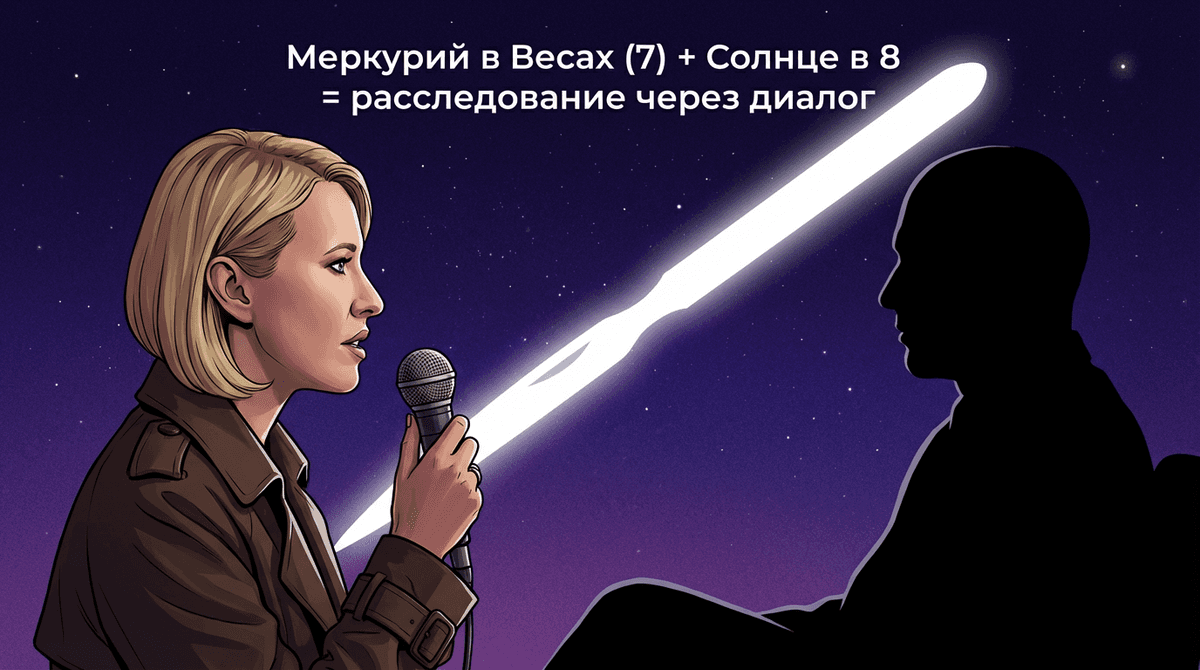 Иллюстрация к биографическому факту: С 2017 года ведёт авторские интервью на YouTube («Осторожно: Собчак») — журналис…