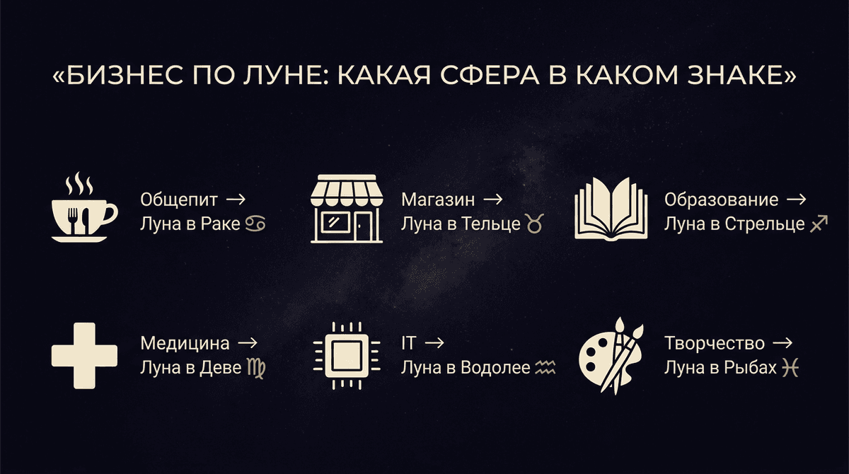 Бизнес по индустрии и знакам Луны
