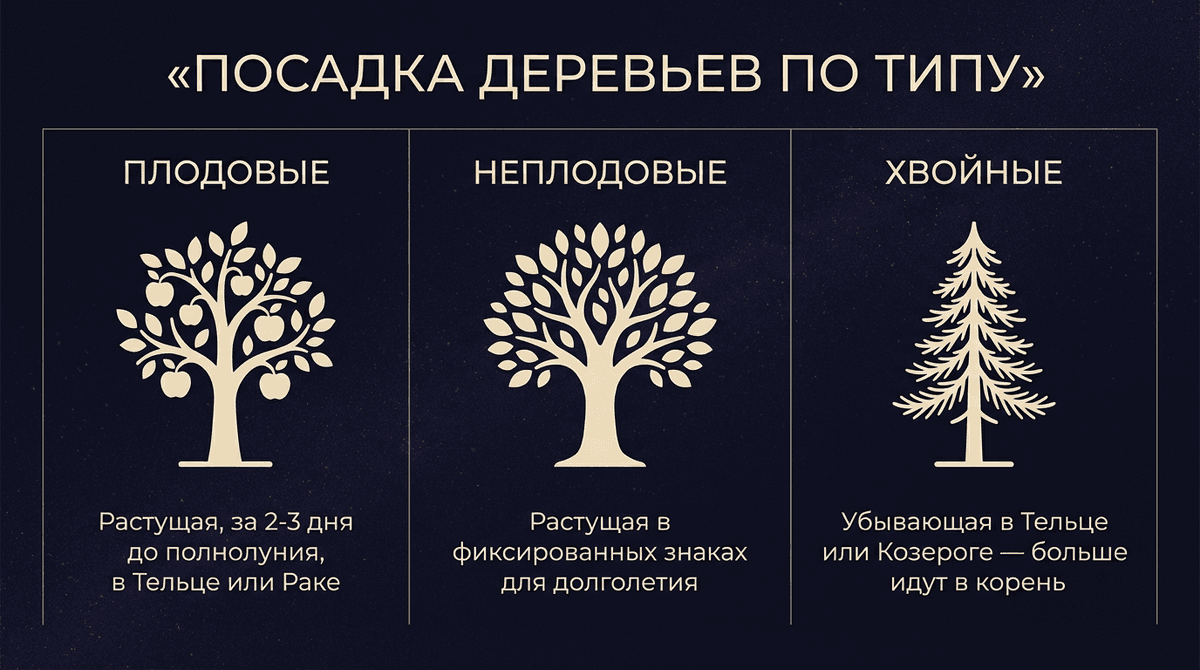 Деревья по типу и лунным правилам