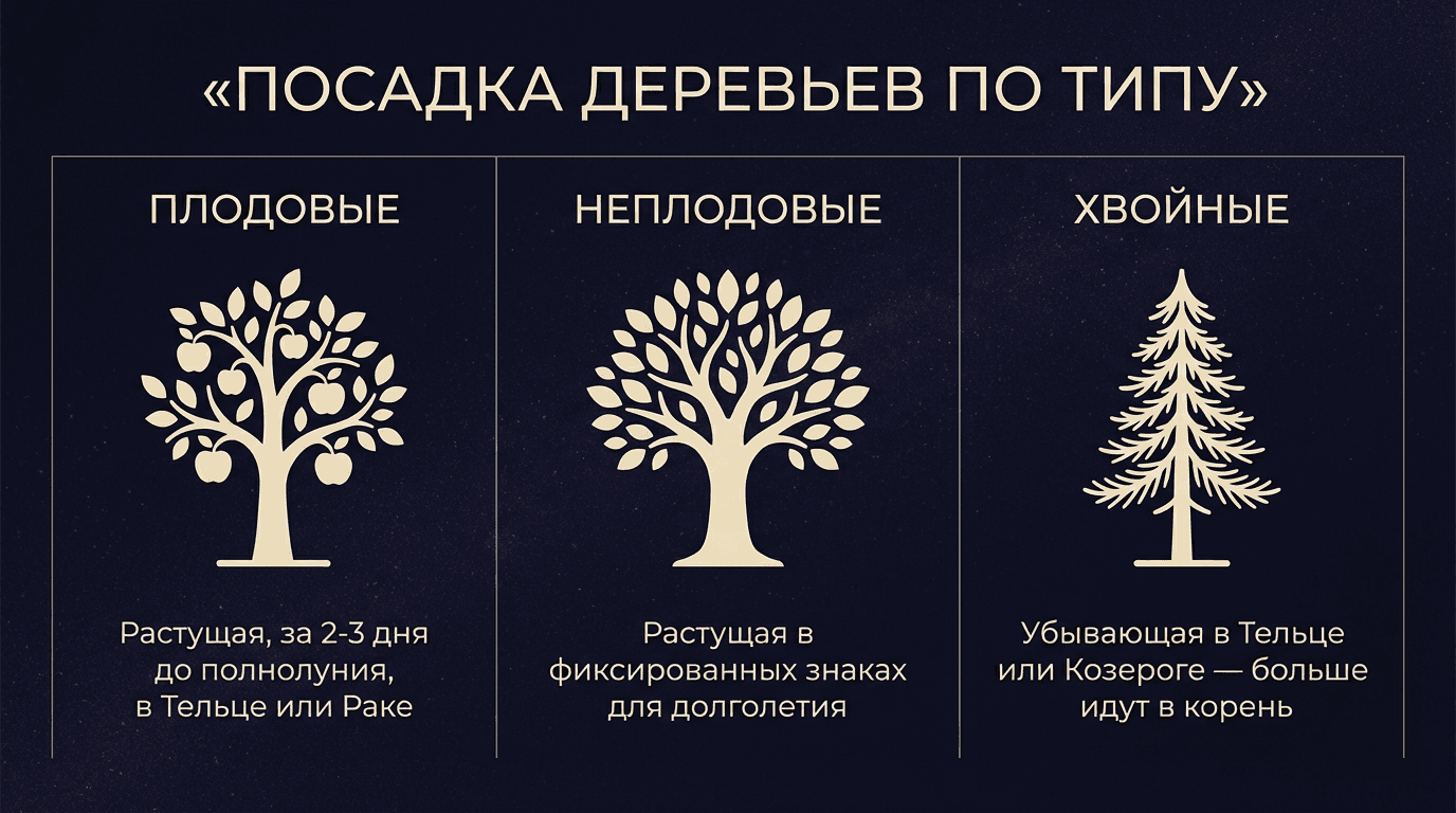 Деревья по типу и лунным правилам