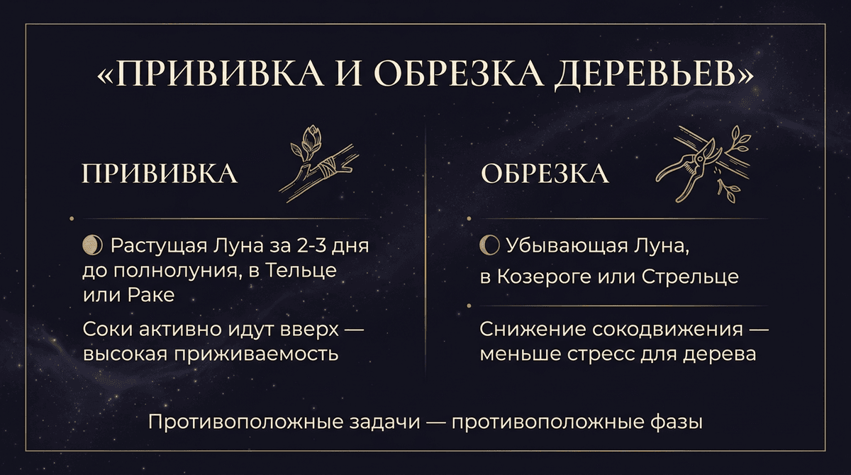 Прививка и обрезка деревьев по фазам Луны
