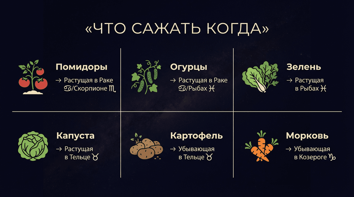 Овощные культуры по знакам и фазам Луны