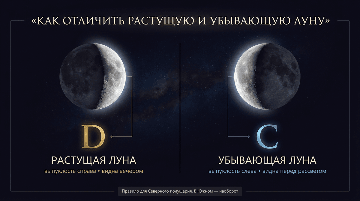 Правило D и C — как отличить растущую и убывающую Луну