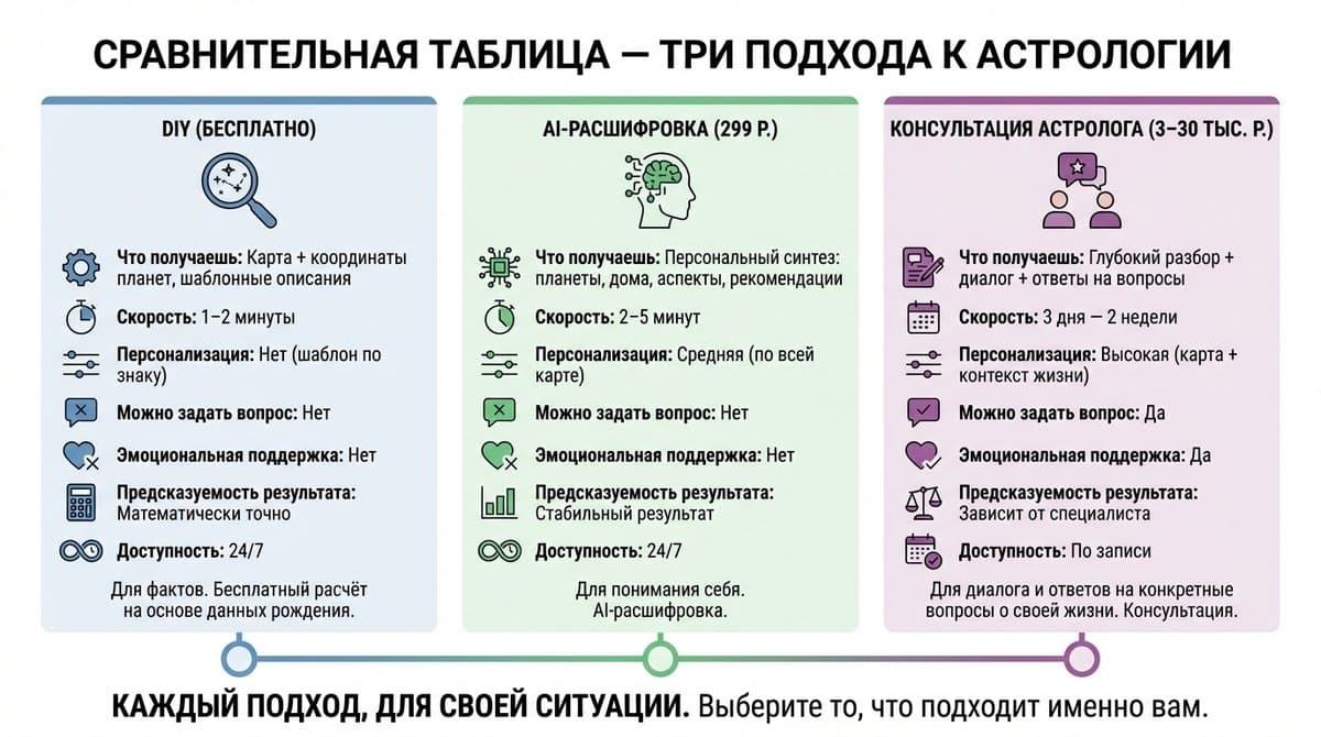 Сравнительная таблица — три подхода