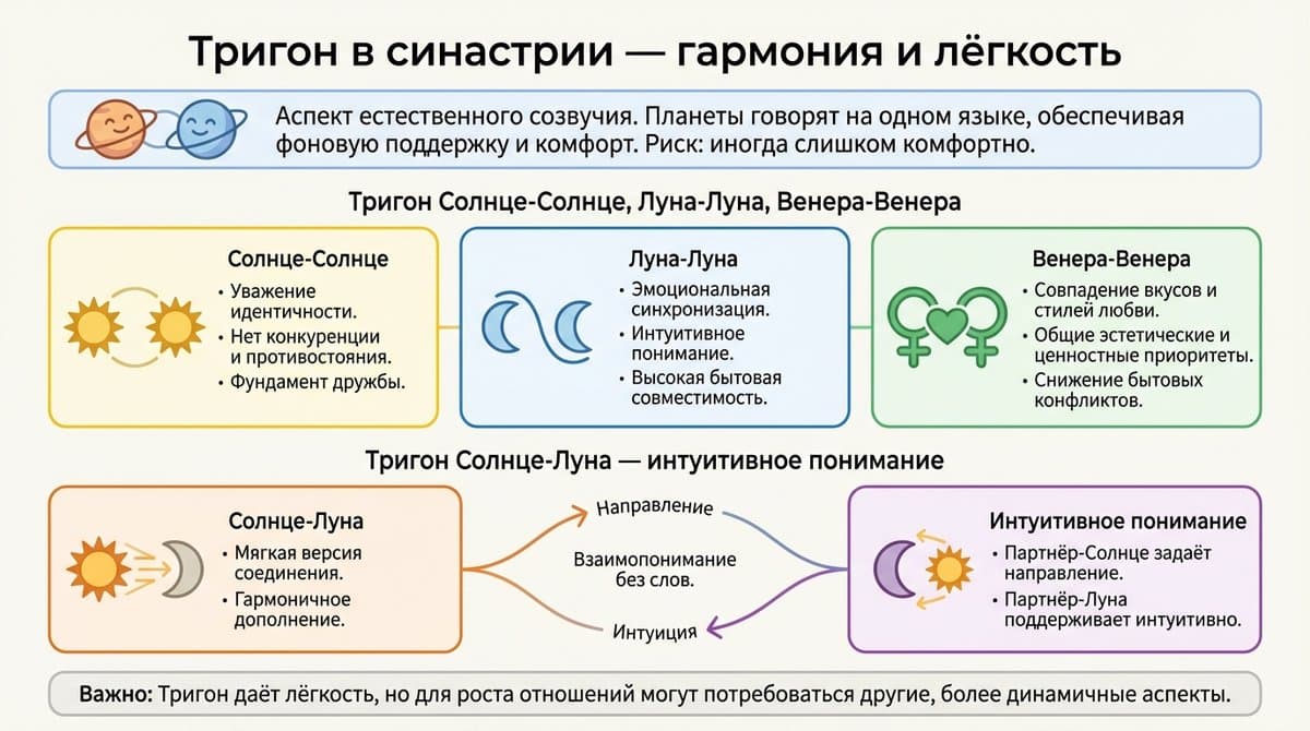 Тригон в синастрии — гармония и лёгкость