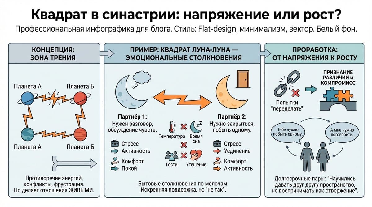Квадрат в синастрии: напряжение или рост?