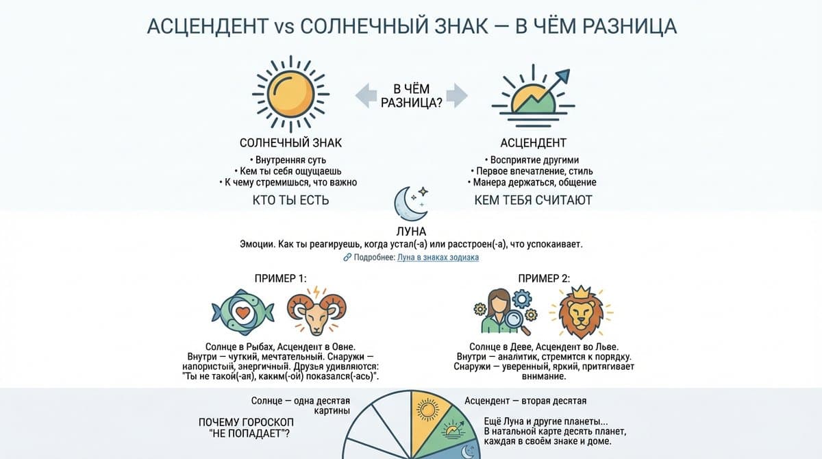 Асцендент vs Солнечный знак — в чём разница