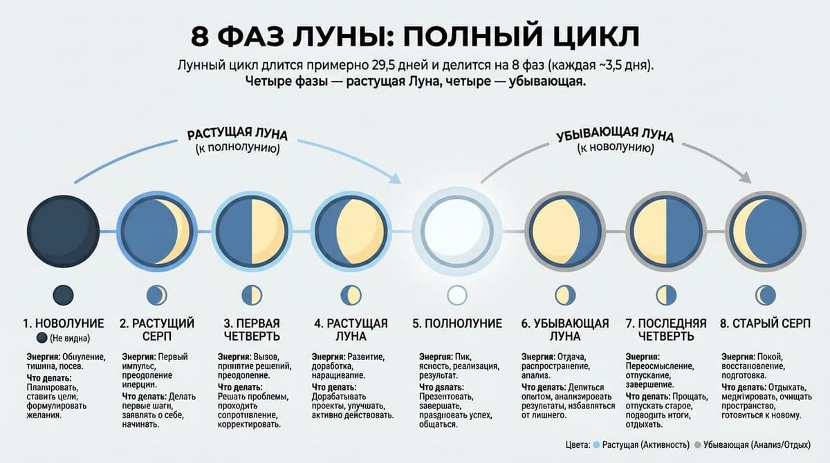 8 фаз лунного цикла