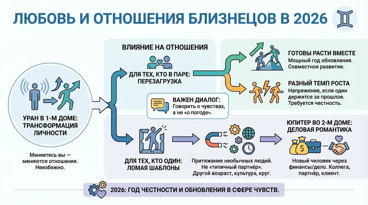 Любовь и отношения Близнецов в 2026 — любовный гороскоп
