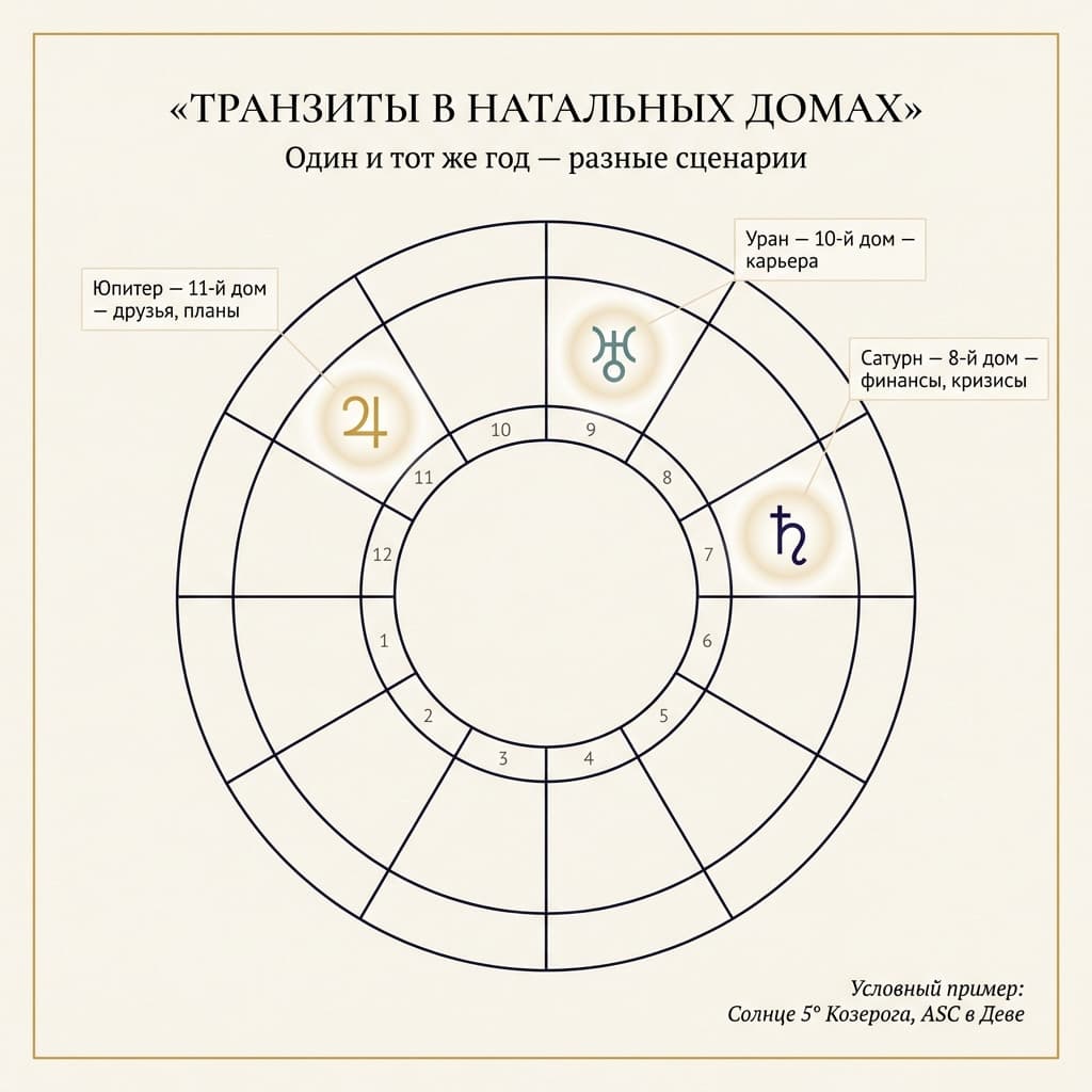 Инфографика: схема натальных домов и транзитов 2026