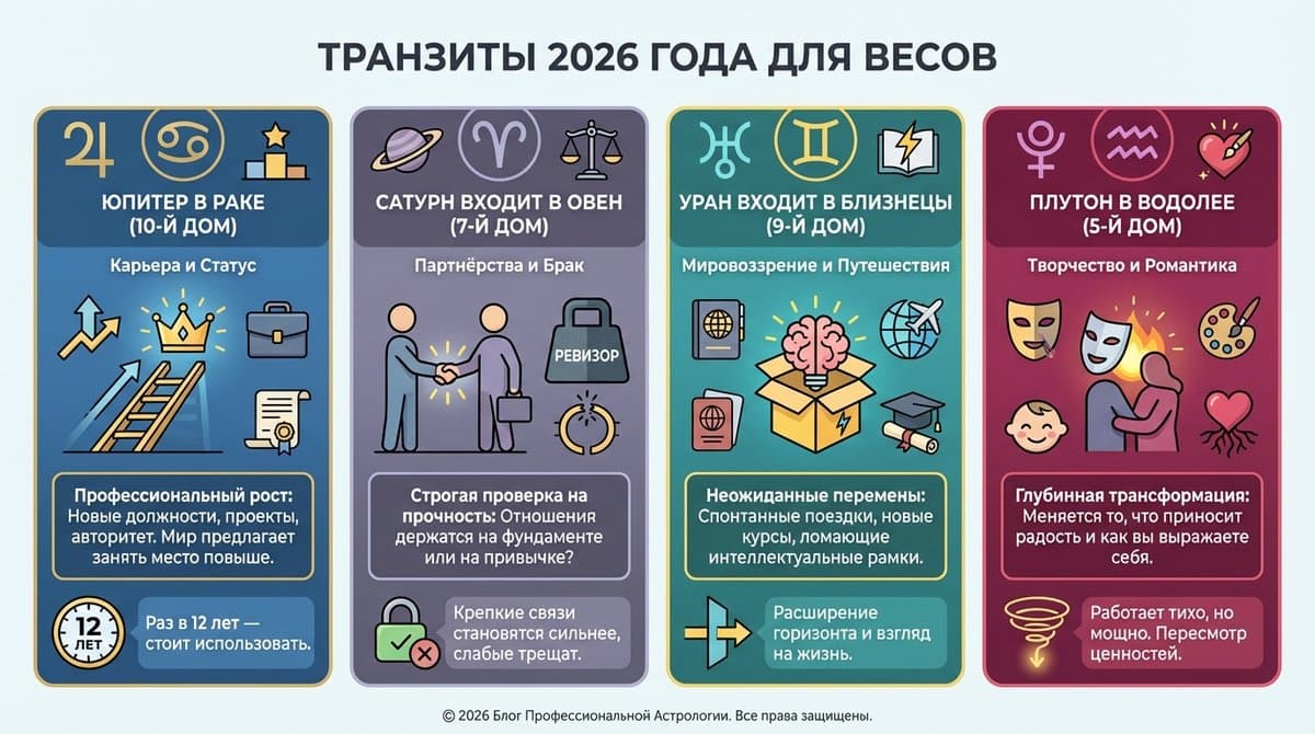 Транзиты 2026 года для Весов — что ждет представителей знака