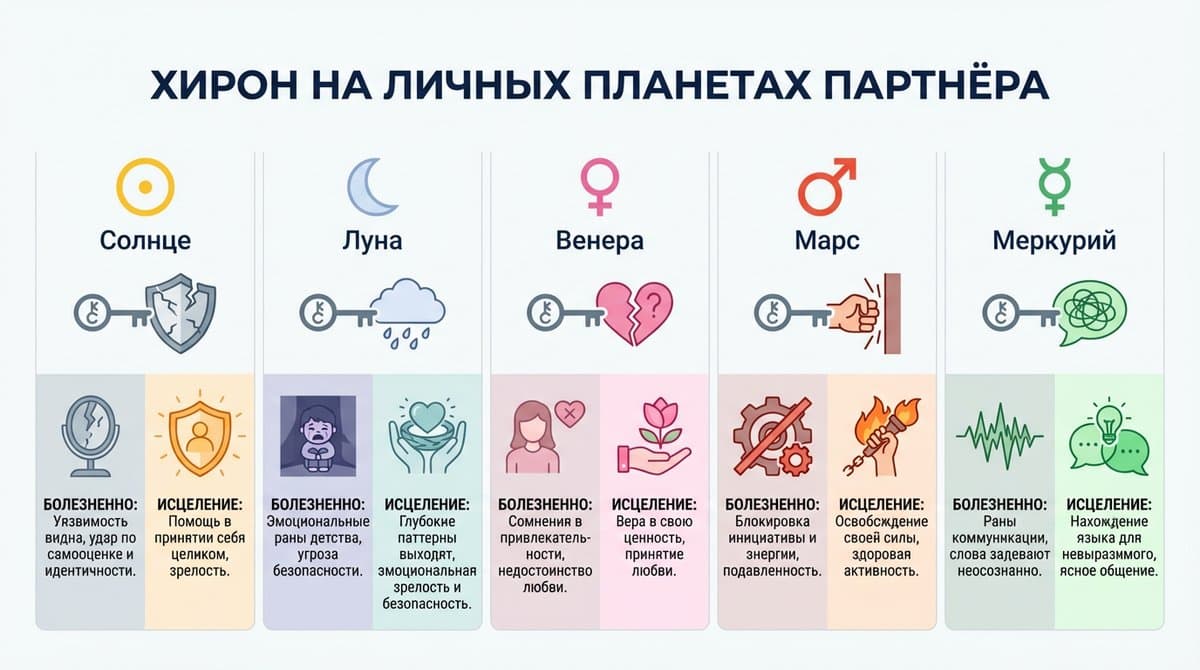 Хирон на личных планетах партнёра