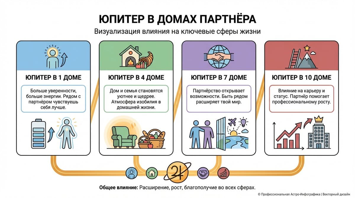 Юпитер в домах партнёра