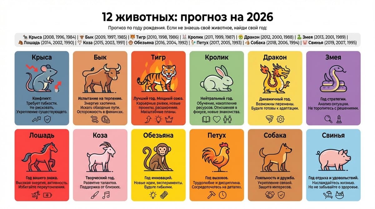 12 животных: прогноз на 2026