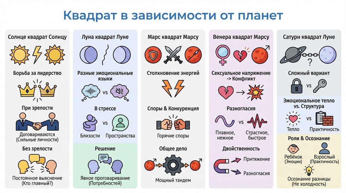 Квадрат в зависимости от планет
