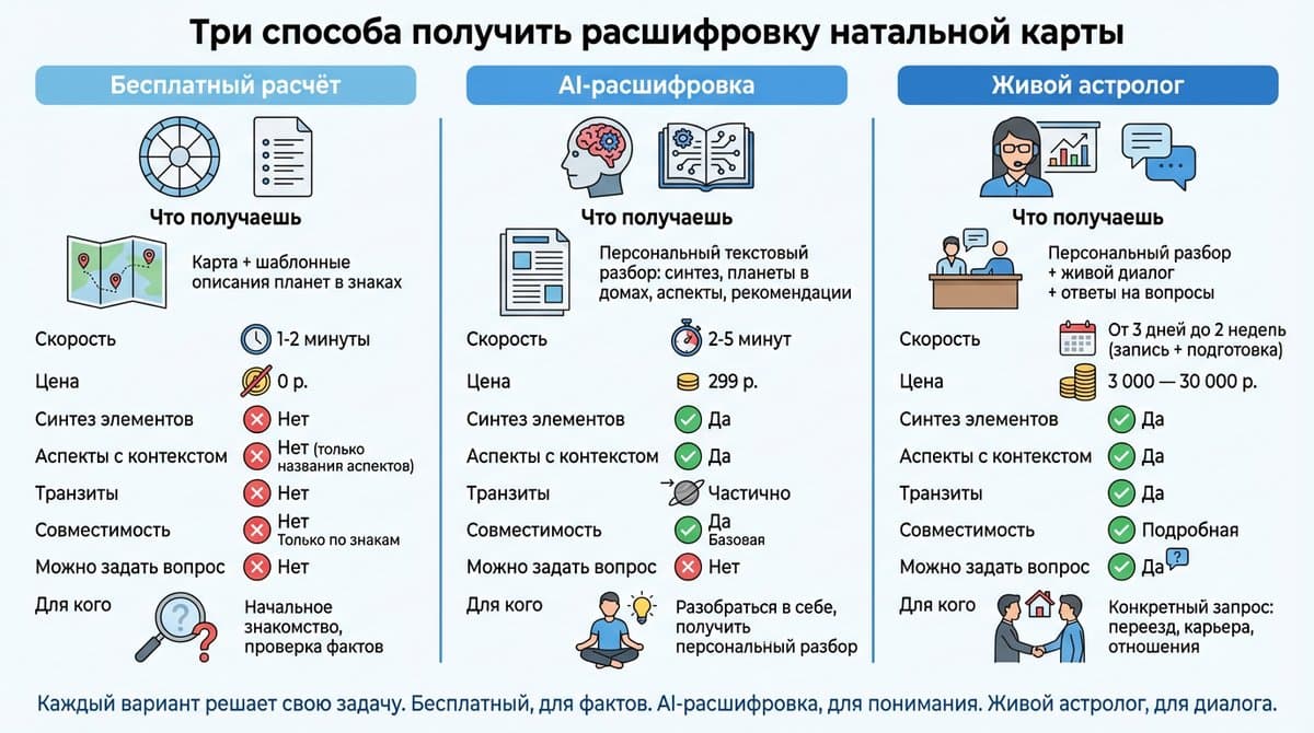 Три способа получить расшифровку натальной карты