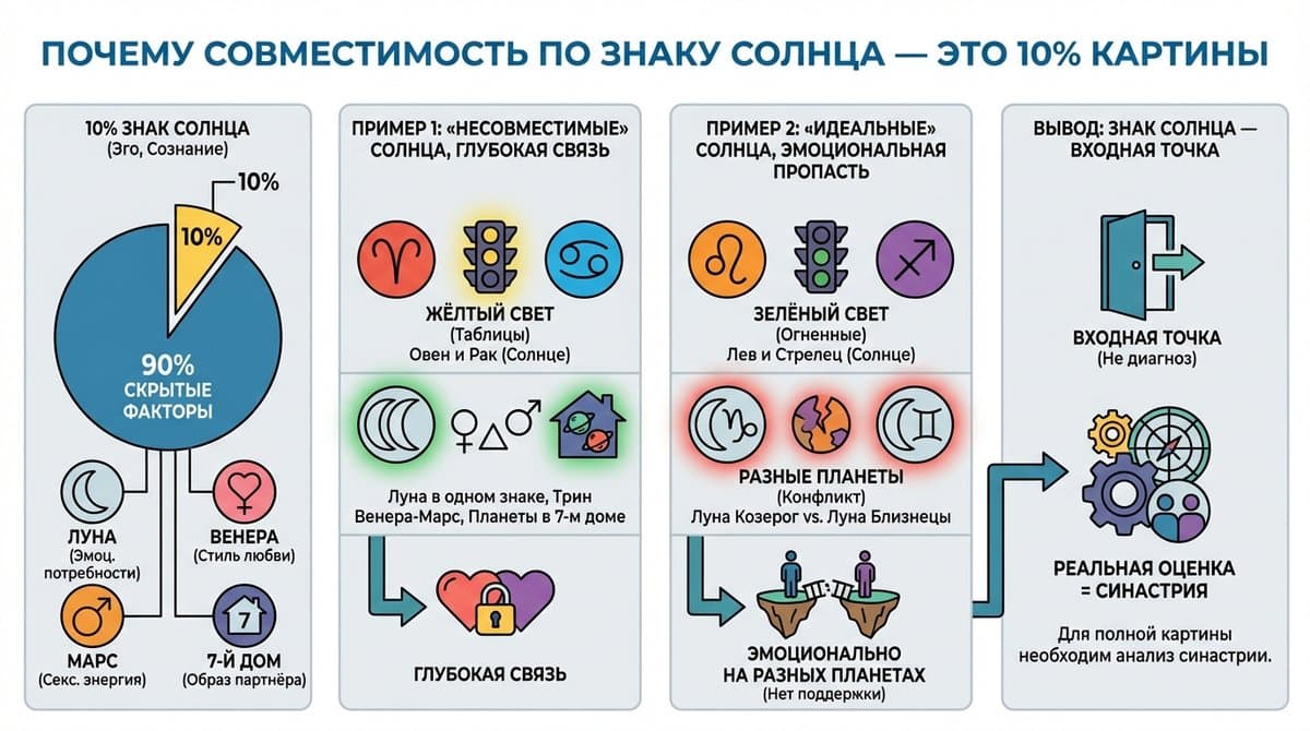 Почему по знаку Солнца видно лишь 10% совместимости