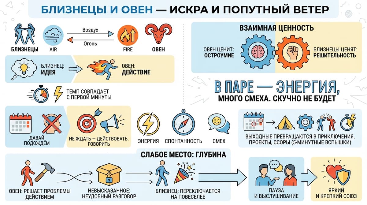 Близнецы и Овен — искра и попутный ветер