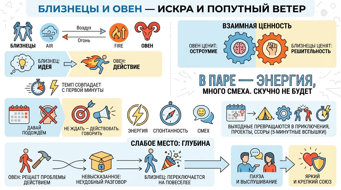 Близнецы и Овен — искра и попутный ветер