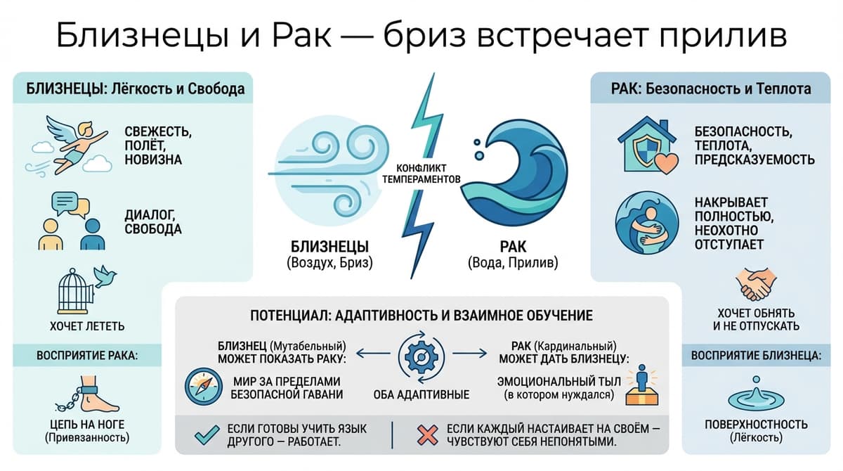 Близнецы и Рак — бриз встречает прилив