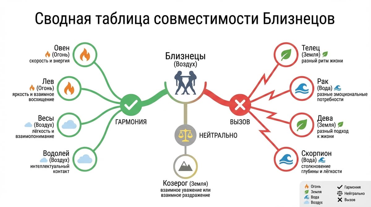 Сводная таблица совместимости Близнецов