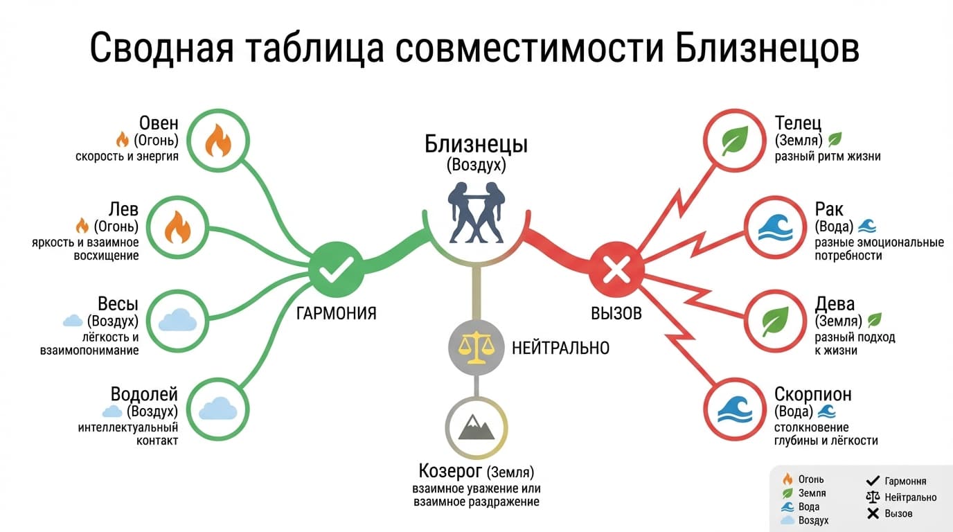 Сводная таблица совместимости Близнецов