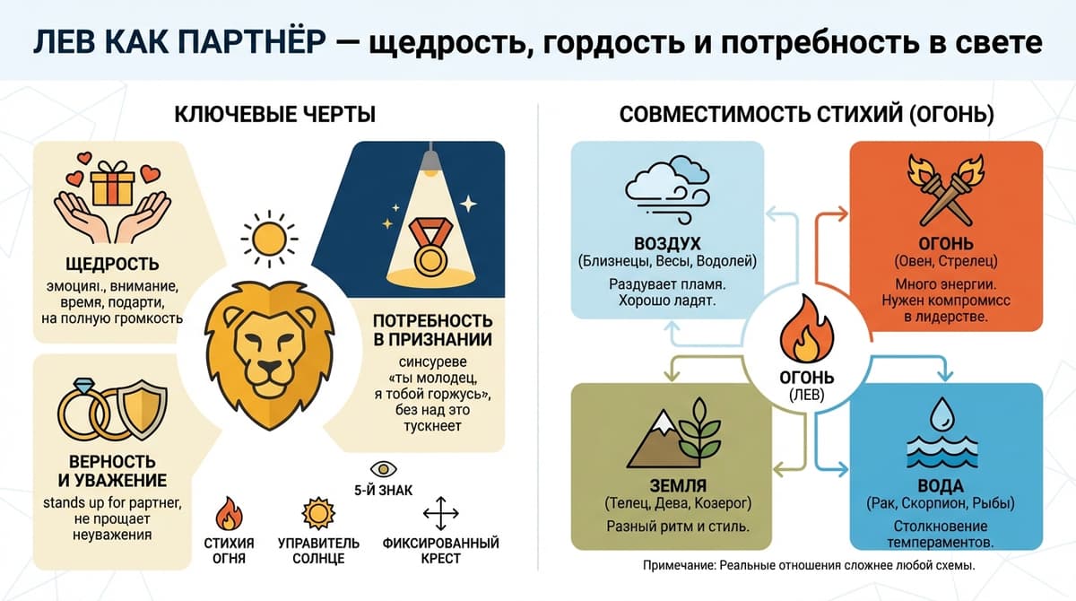 Лев как партнёр — щедрость, гордость и потребность в свете