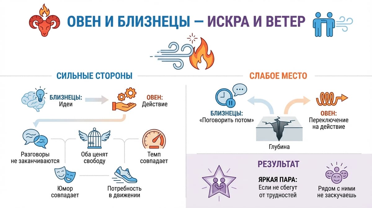 Овен и Близнецы — искра и ветер