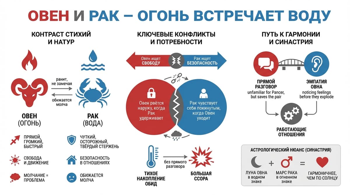 Овен и Рак — огонь встречает воду