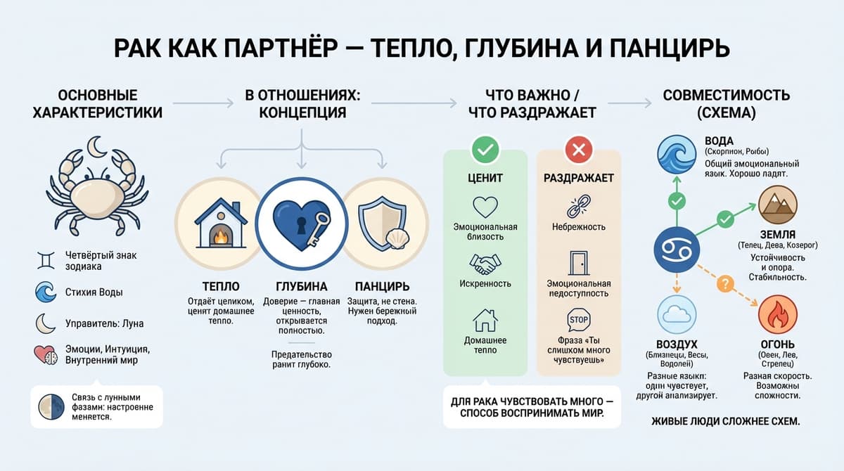 Рак как партнёр — тепло, глубина и панцирь