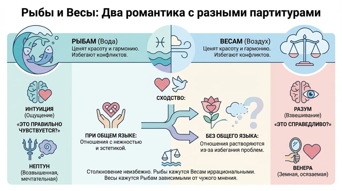Рыбы и Весы — два романтика с разными партитурами