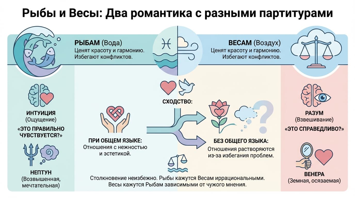 Рыбы и Весы — два романтика с разными партитурами