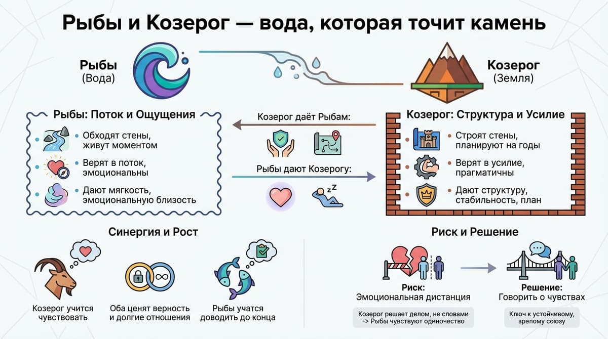 Рыбы и Козерог — вода, которая точит камень