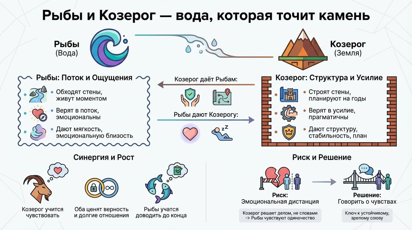 Рыбы и Козерог — вода, которая точит камень
