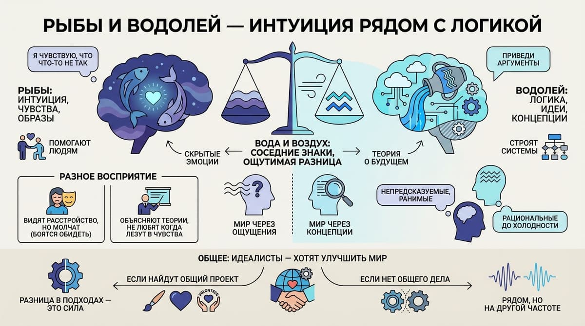 Рыбы и Водолей — интуиция рядом с логикой
