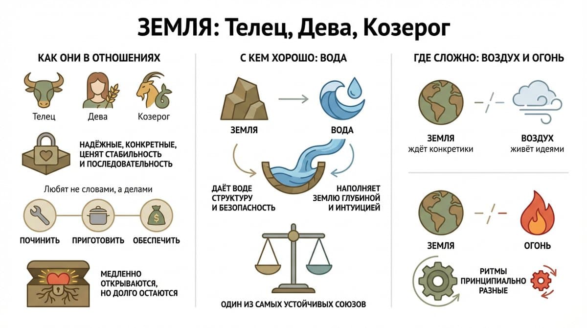 Земля: Телец, Дева, Козерог