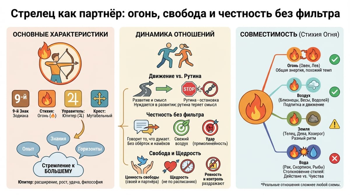Стрелец как партнёр — огонь, свобода и честность без фильтра