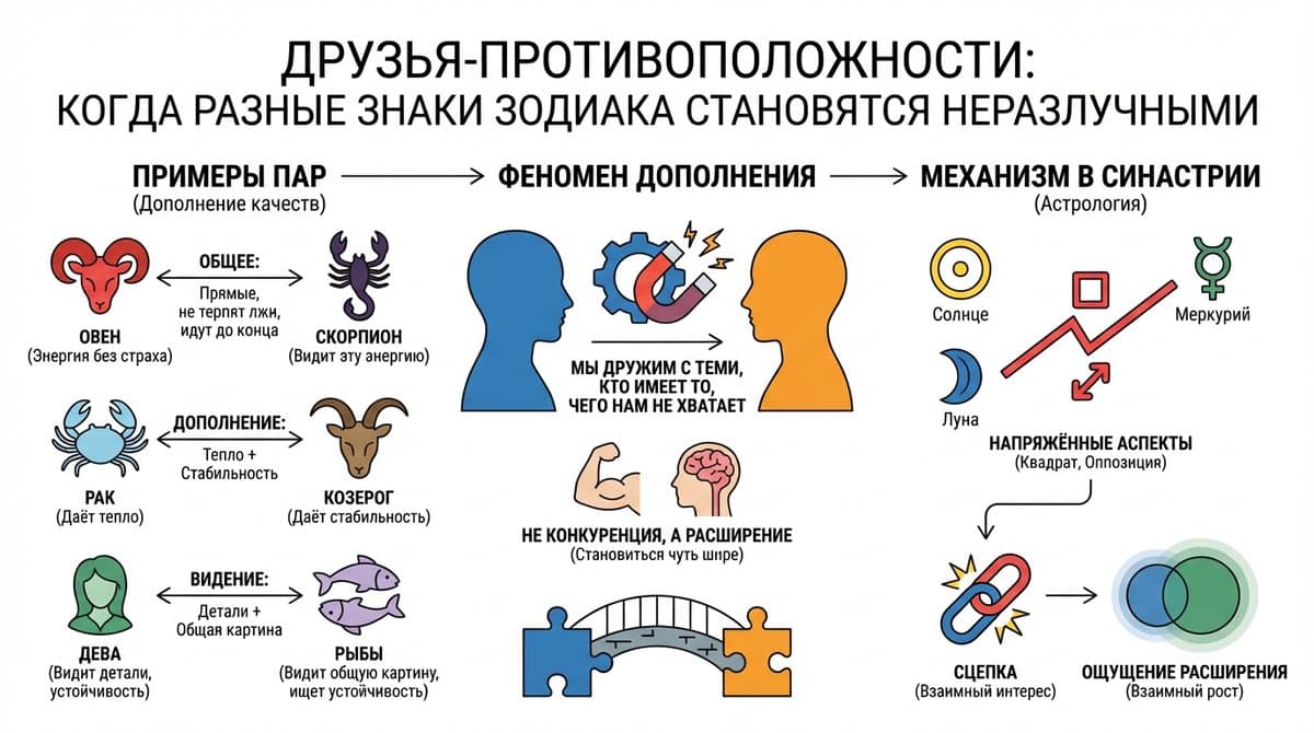 Друзья-противоположности: когда разные знаки зодиака становятся неразлучными