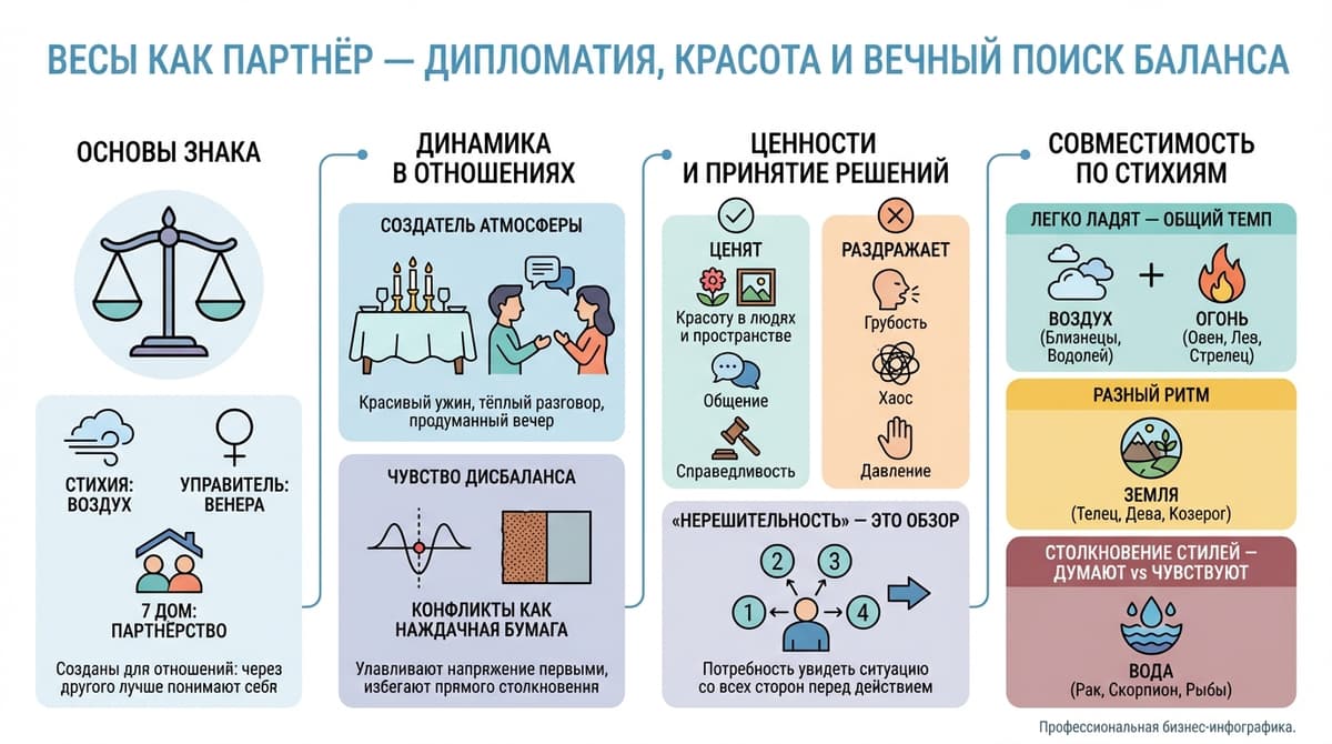 Весы как партнёр — дипломатия, красота и вечный поиск баланса