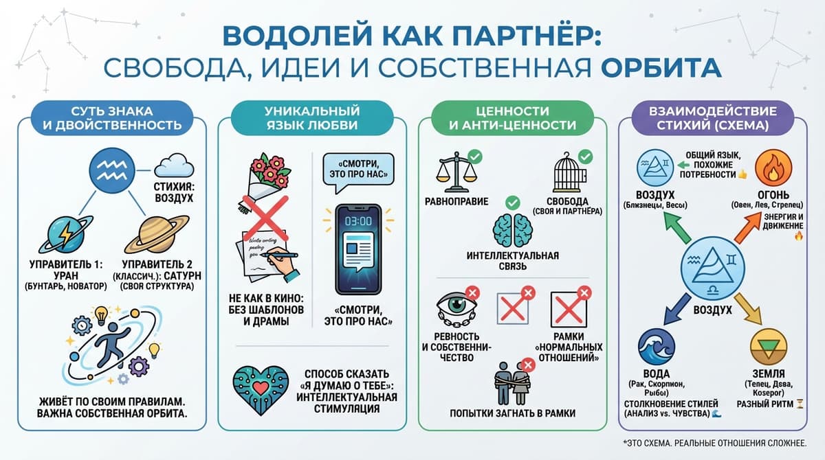 Водолей как партнёр — свобода, идеи и собственная орбита
