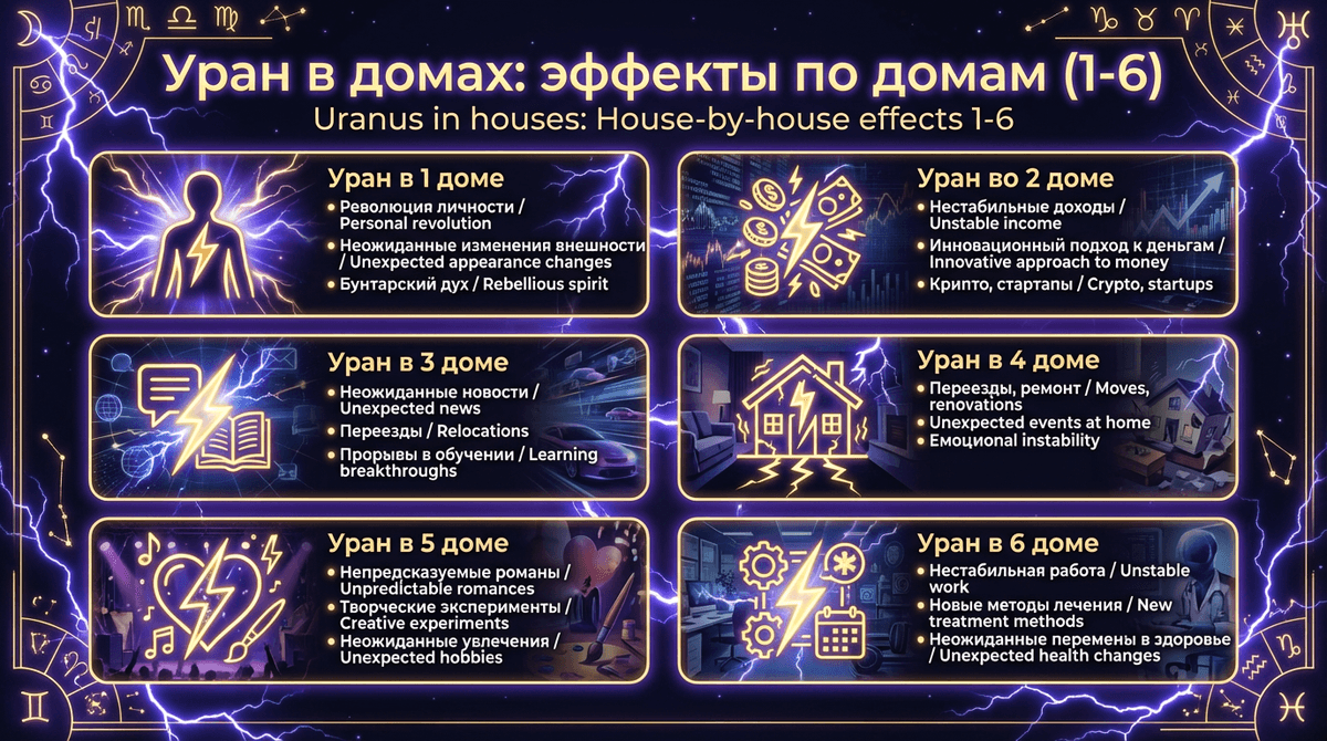 Уран в каждом из 12 домов
