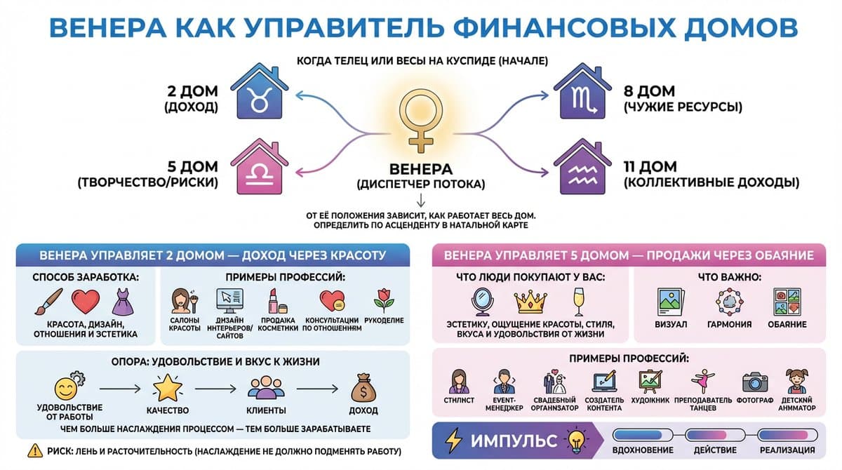 Венера как управитель финансовых домов
