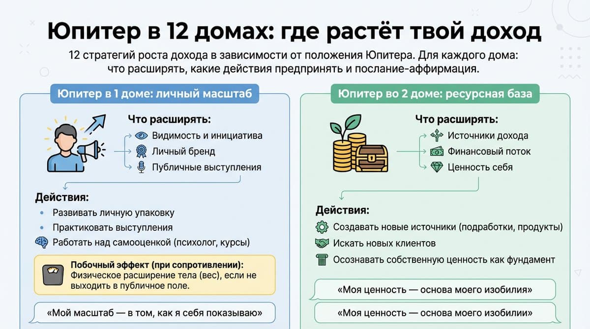 Юпитер в 12 домах: где растёт твой доход