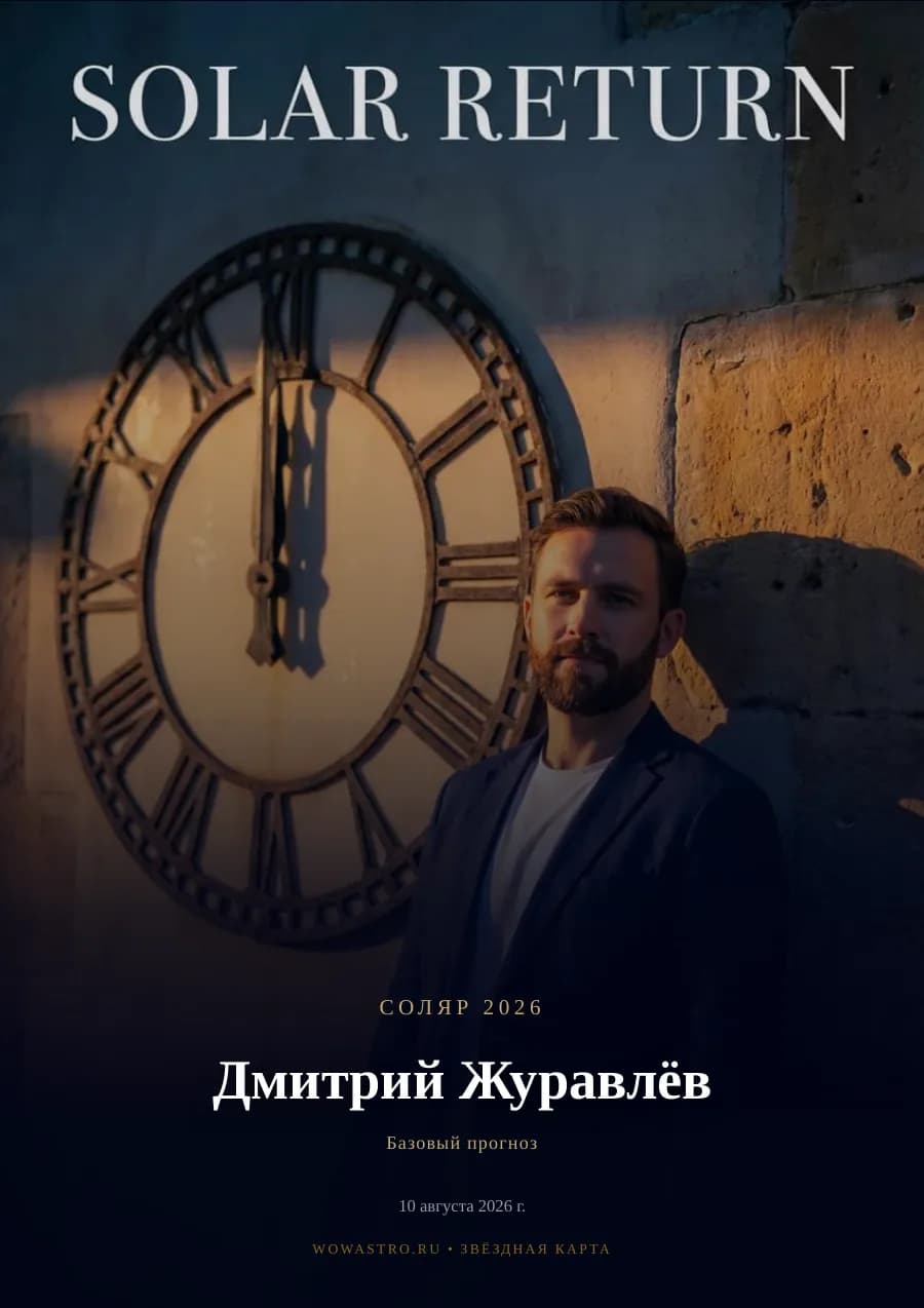 Дмитрий Журавлёв, год с 17 мая 2026 — 17 страниц: главный тренд, карьера и финансы, отношения, здоровье, ключевые периоды и ритуал дня рождения. Страница 1 из 17
