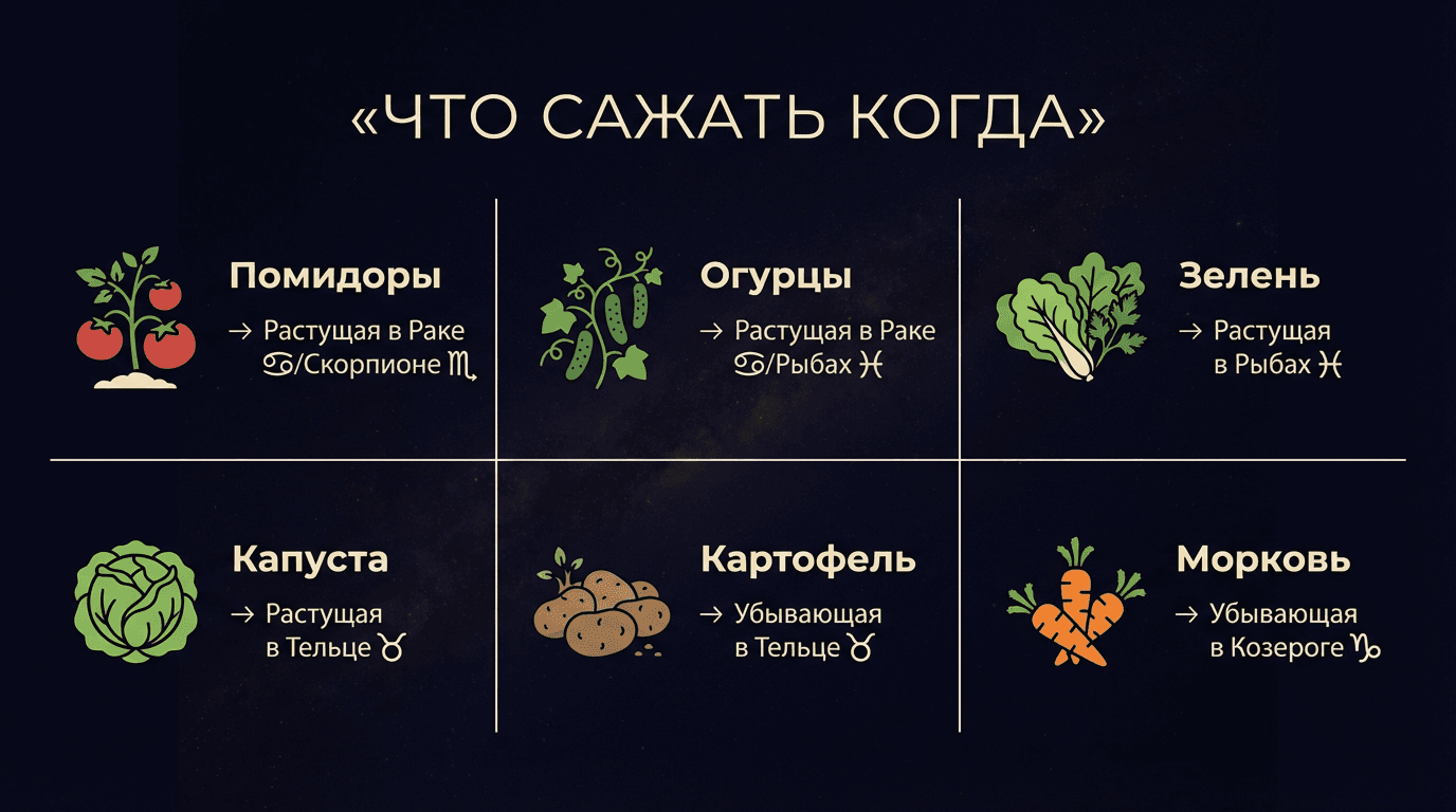 Овощные культуры по знакам и фазам Луны