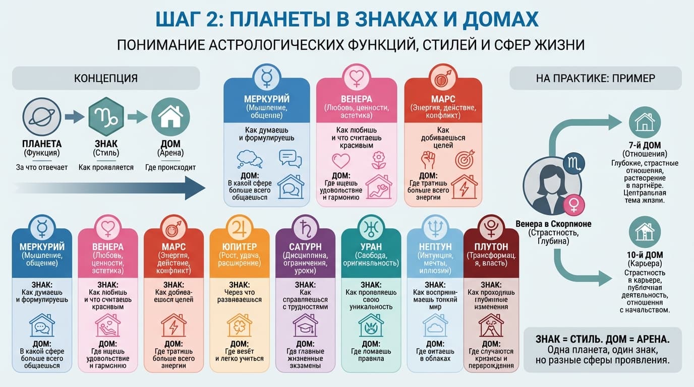 Шаг 2 — Планеты в знаках и домах
