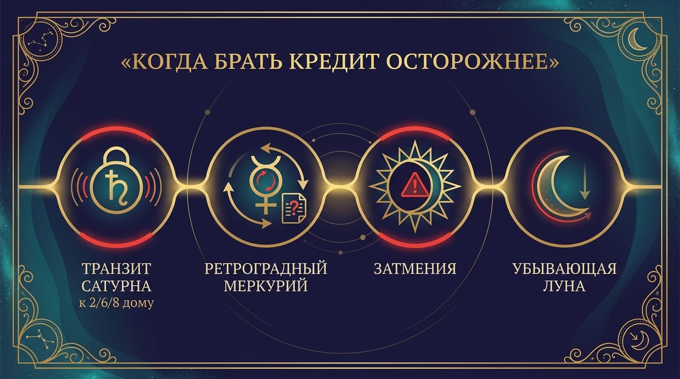 Периоды осторожности для кредита: Сатурн, ретро-Меркурий, затмения, убывающая Луна