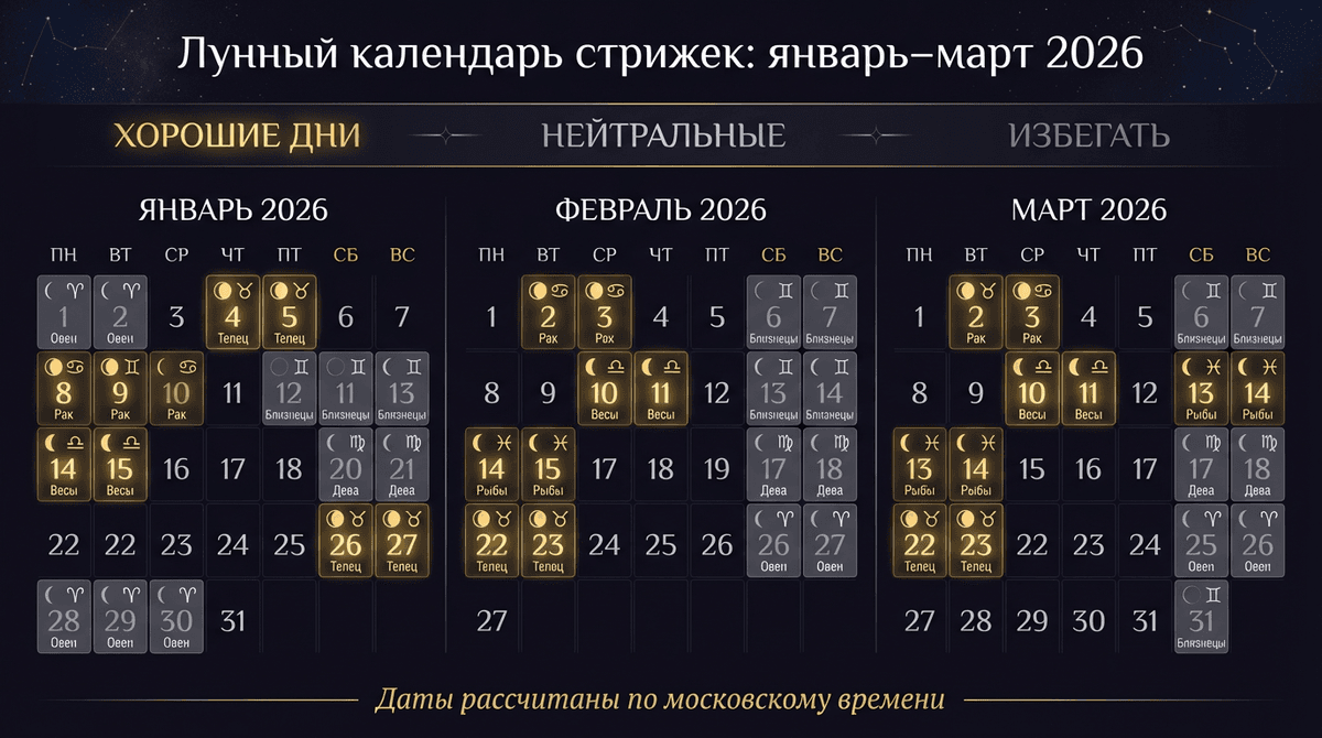 Лунный календарь стрижек на январь 2026