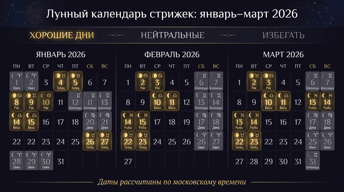 Лунный календарь стрижек на январь 2026