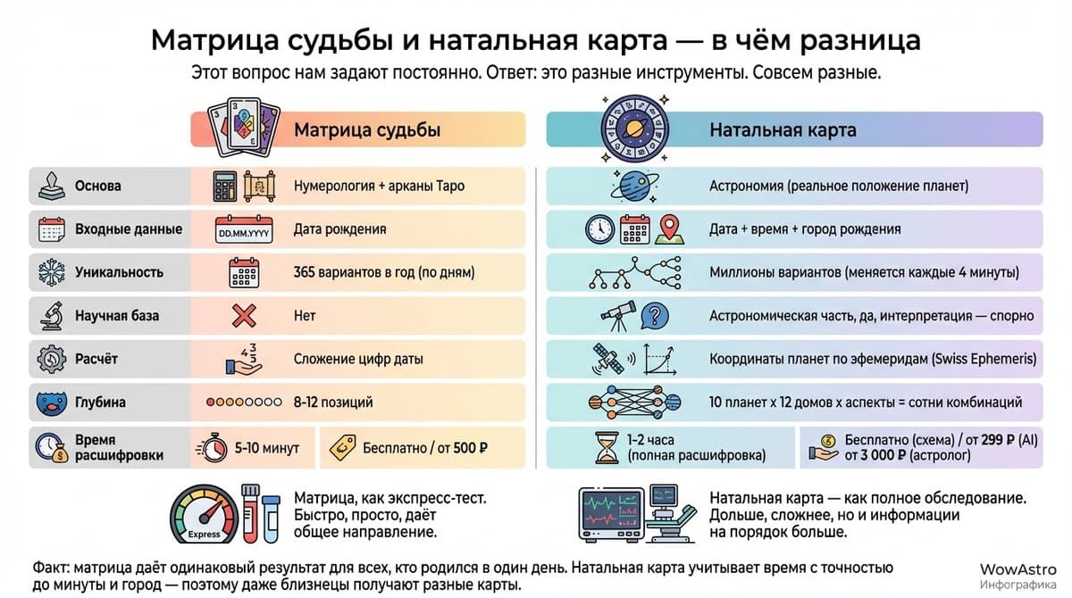 Матрица судьбы и натальная карта — в чём разница